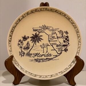 Vintage Florida Souvenir Collectors Plate 8.75" (Sepia Coloring)